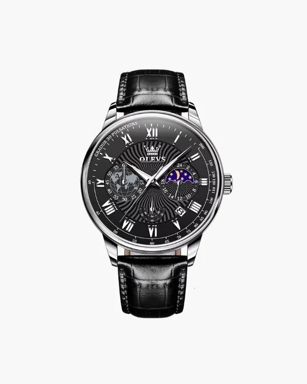 Moon Phase Black Dial – Elegant Watch